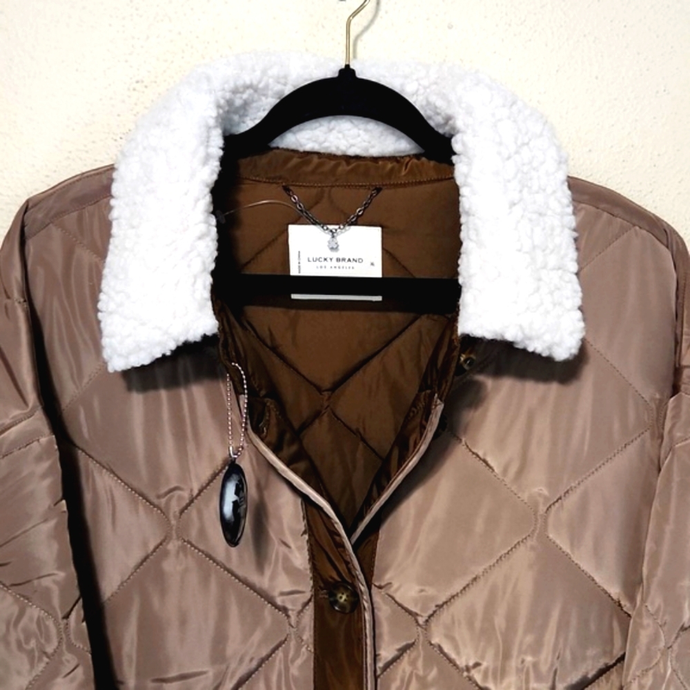 NWT! Lucky Brand Quilted Faux Fur Toffee Tobacco XL - Picture 3 of 15